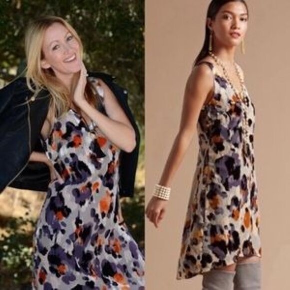 CAbi Dress M Radiant Velvet Burnout Style Purple Orange Fall Slip Dress - Picture 1 of 9
